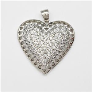 Copper Heart Pendant Micro Pave Zirconia Platinum Plated, approx 27mm [FN43413]