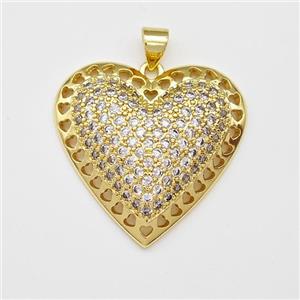 Copper Heart Pendant Micro Pave Zirconia Gold Plated, approx 27mm [FN43414]