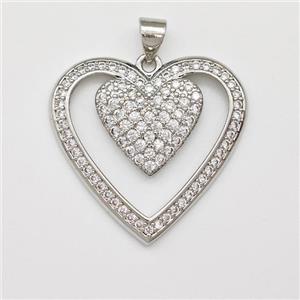 Copper Heart Pendant Micro Pave Zirconia Platinum Plated, approx 26mm [FN43415]