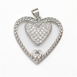 Copper Heart Pendant Micro Pave Zirconia Platinum Plated, approx 26mm [FN43417]