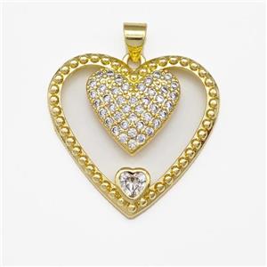 Copper Heart Pendant Micro Pave Zirconia Gold Plated, approx 26mm [FN43418]