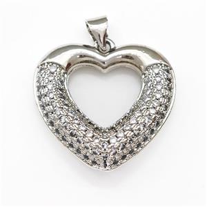 Copper Heart Pendant Micro Pave Zirconia Platinum Plated, approx 22mm [FN43419]