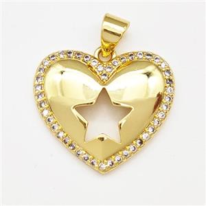 Copper Heart Pendant Micro Pave Zirconia Star Gold Plated, approx 20mm [FN43424]