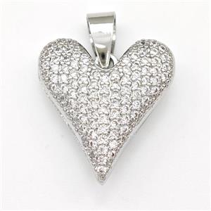 Copper Heart Pendant Micro Pave Zirconia Platinum Plated, approx 19-20mm [FN43425]