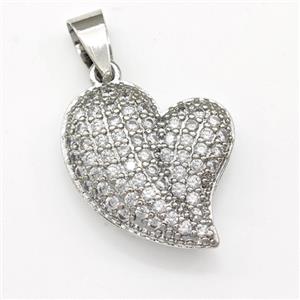 Copper Heart Pendant Micro Pave Zirconia Platinum Plated, approx 18-19mm [FN43427]