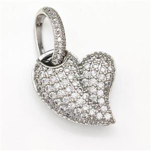 Copper Heart Pendant Micro Pave Zirconia Platinum Plated, approx 18-19mm, 9-14mm [FN43429]