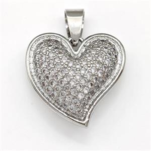 Copper Heart Pendant Micro Pave Zirconia Platinum Plated, approx 20mm [FN43431]