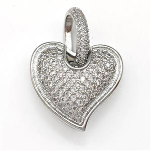 Copper Heart Pendant Micro Pave Zirconia Platinum Plated, approx 20mm, 9-14mm [FN43433]
