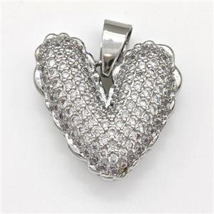 Copper Heart Pendant Micro Pave Zirconia Platinum Plated, approx 20-21mm [FN43435]