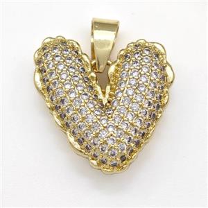 Copper Heart Pendant Micro Pave Zirconia Gold Plated, approx 20-21mm [FN43436]