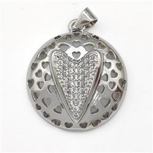 Copper Heart Pendant Micro Pave Zirconia Platinum Plated, approx 22mm [FN43437]