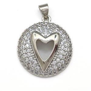 Copper Heart Pendant Micro Pave Zirconia Platinum Plated, approx 22mm [FN43439]