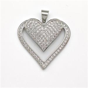 Copper Heart Pendant Micro Pave Zirconia Platinum Plated, approx 25mm [FN43441]