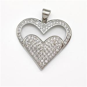 Copper Heart Pendant Micro Pave Zirconia Platinum Plated, approx 25mm [FN43443]