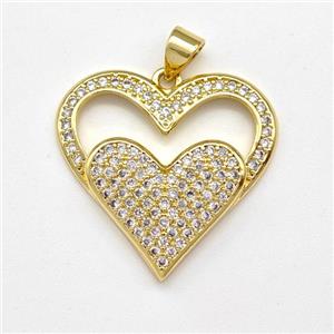 Copper Heart Pendant Micro Pave Zirconia Gold Plated, approx 25mm [FN43444]