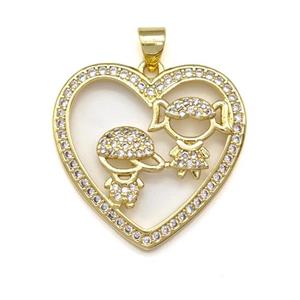 Copper Heart Pendant Micro Pave Zirconia Kids Gold Plated, approx 25mm [FN43446]