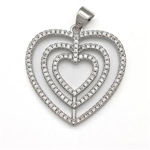 Copper Heart Pendant Micro Pave Zirconia Platinum Plated, approx 25mm [FN43447]