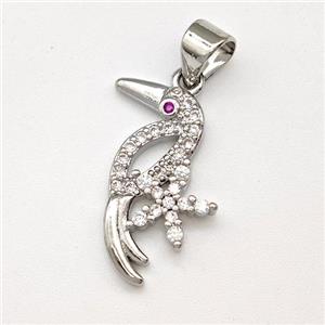 Copper Birds Pendant Micro Pave Zirconia Platinum Plated, approx 10-18mm [FN43459]
