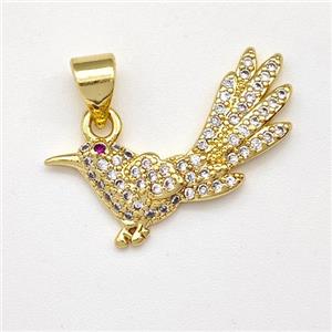 Copper Birds Pendant Micro Pave Zirconia Gold Plated, approx 10-22mm [FN43461]