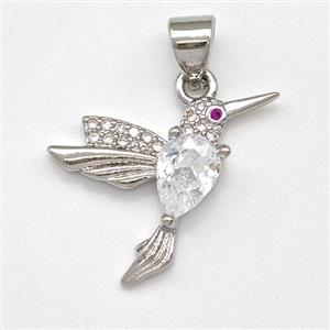 Copper Birds Pendant Micro Pave Zirconia Platinum Plated, approx 14-20mm [FN43463]