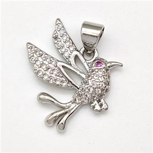 Copper Birds Pendant Micro Pave Zirconia Platinum Plated, approx 16-18mm [FN43465]
