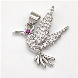 Copper Birds Pendant Micro Pave Zirconia Platinum Plated, approx 18-20mm [FN43471]