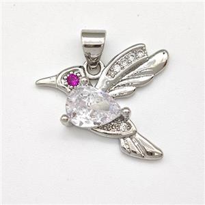 Copper Birds Pendant Micro Pave Zirconia Platinum Plated, approx 18-20mm [FN43473]
