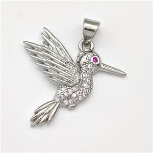 Copper Birds Pendant Micro Pave Zirconia Platinum Plated, approx 20-24mm [FN43475]