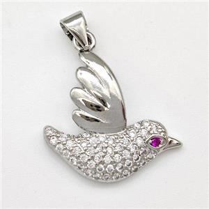 Copper Doves Birds Pendant Micro Pave Zirconia Platinum Plated, approx 20mm [FN43479]