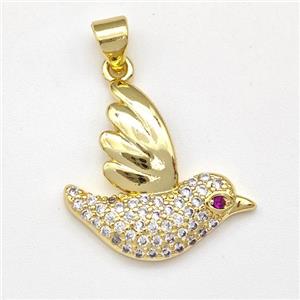 Copper Doves Birds Pendant Micro Pave Zirconia Gold Plated, approx 20mm [FN43480]