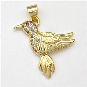 Copper Birds Pendant Micro Pave Zirconia Gold Plated, approx 20mm [FN43482]