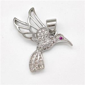 Copper HummingBirds Pendant Micro Pave Zirconia Platinum Plated, approx 18-23mm [FN43483]