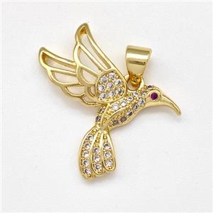 Copper Birds Pendant Micro Pave Zirconia Gold Plated, approx 18-23mm [FN43484]