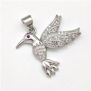Copper Birds Pendant Micro Pave Zirconia Platinum Plated, approx 20-25mm [FN43485]