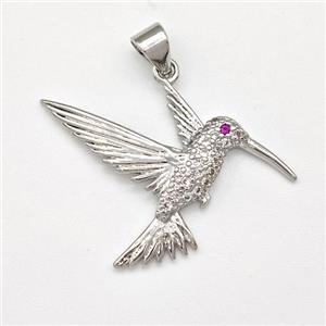 Copper HummingBirds Pendant Micro Pave Zirconia Platinum Plated, approx 20-30mm [FN43487]