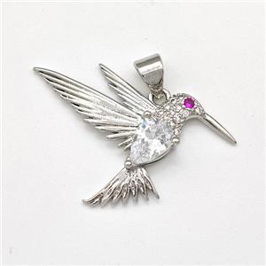 Copper HummingBirds Pendant Micro Pave Zirconia Platinum Plated, approx 20-30mm [FN43489]