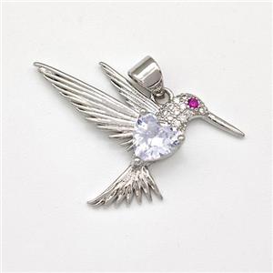 Copper HummingBirds Pendant Micro Pave Zirconia Platinum Plated, approx 20-30mm [FN43491]