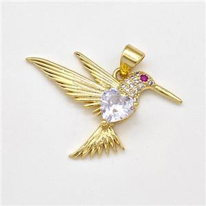 Copper HummingBirds Pendant Micro Pave Zirconia Gold Plated, approx 20-30mm [FN43492]