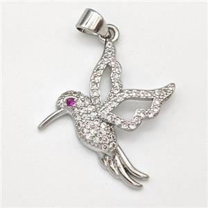 Copper Birds Pendant Micro Pave Zirconia Platinum Plated, approx 24-25mm [FN43493]