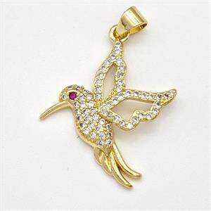 Copper Birds Pendant Micro Pave Zirconia Gold Plated, approx 24-25mm [FN43494]