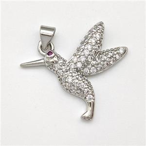 Copper Birds Pendant Micro Pave Zirconia Platinum Plated, approx 20-27mm [FN43495]