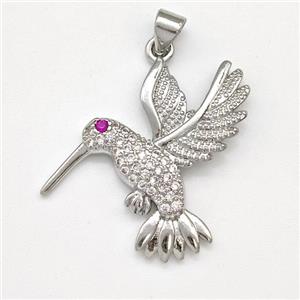 Copper Birds Pendant Micro Pave Zirconia Platinum Plated, approx 25-30mm [FN43497]