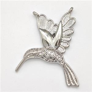 Copper Birds Pendant Micro Pave Zirconia 2loops Platinum Plated, approx 24-28mm [FN43499]