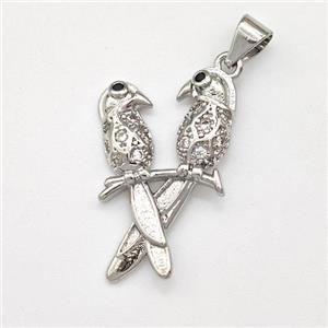 Copper Birds Pendant Micro Pave Zirconia Couple Platinum Plated, approx 15-24mm [FN43503]