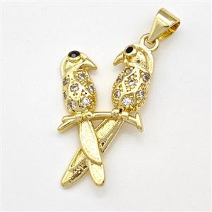 Copper Birds Pendant Micro Pave Zirconia Couple Gold Plated, approx 15-24mm [FN43504]