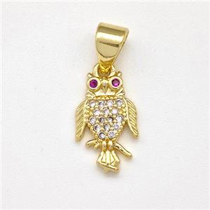 Copper Owl Birds Pendant Micro Pave Zirconia Gold Plated, approx 8-10mm [FN43509]