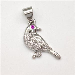 Copper Birds Pendant Micro Pave Zirconia Platinum Plated, approx 12-15mm [FN43510]