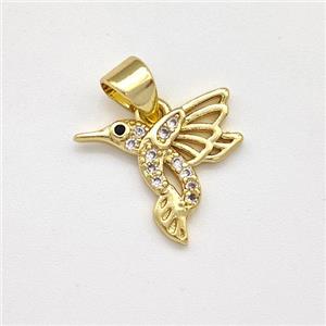Copper HummingBirds Pendant Micro Pave Zirconia Gold Plated, approx 13-14mm [FN43512]
