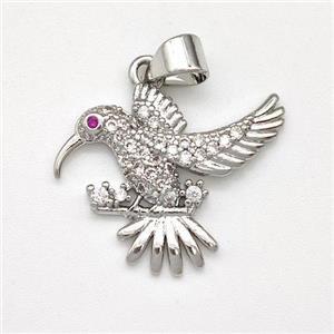 Copper Birds Pendant Micro Pave Zirconia Platinum Plated, approx 18-20mm [FN43514]
