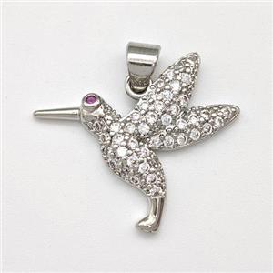 Copper Birds Pendant Micro Pave Zirconia Platinum Plated, approx 18-22mm [FN43516]